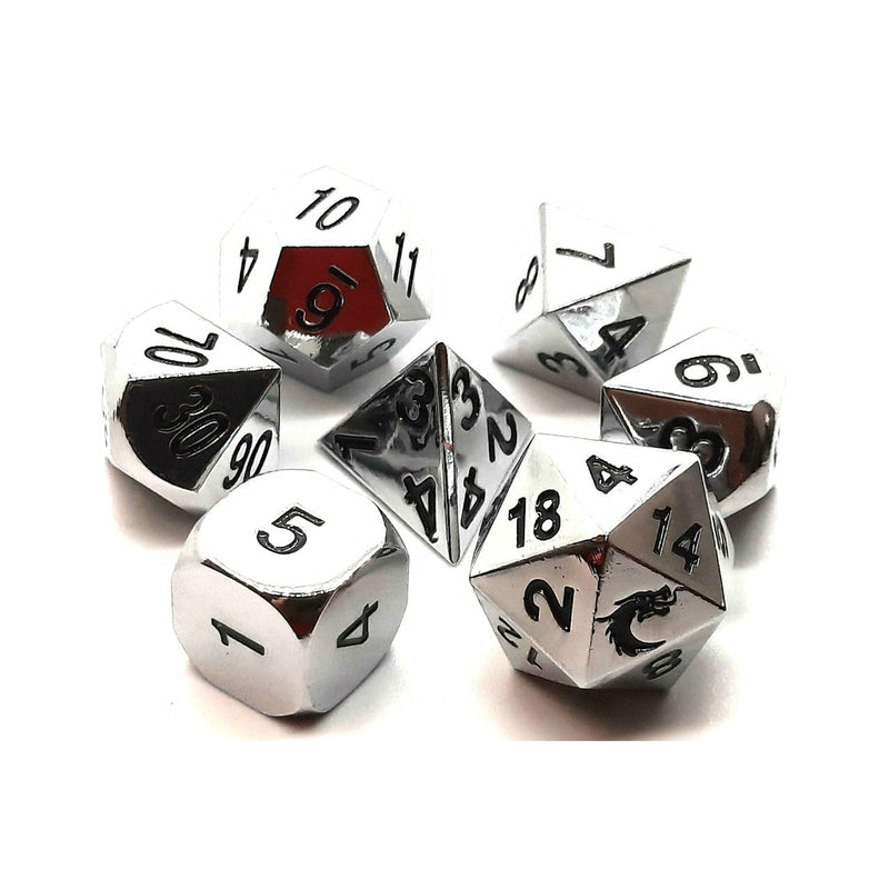 DnD RPG Metal Dice Set: Halfling Forged - Shiny Silver