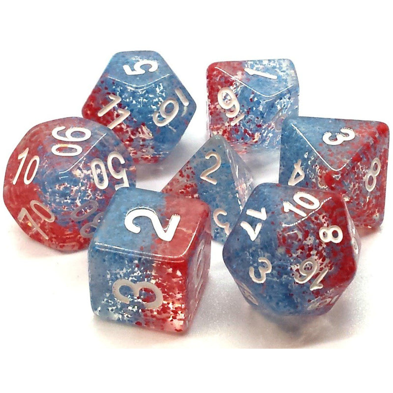 Old School 7 Piece DnD RPG Dice Set: Particles - Red Fish Blue Fish