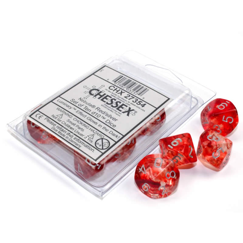 Nebula: Red/silver Luminary Set of Ten Luminary d10s