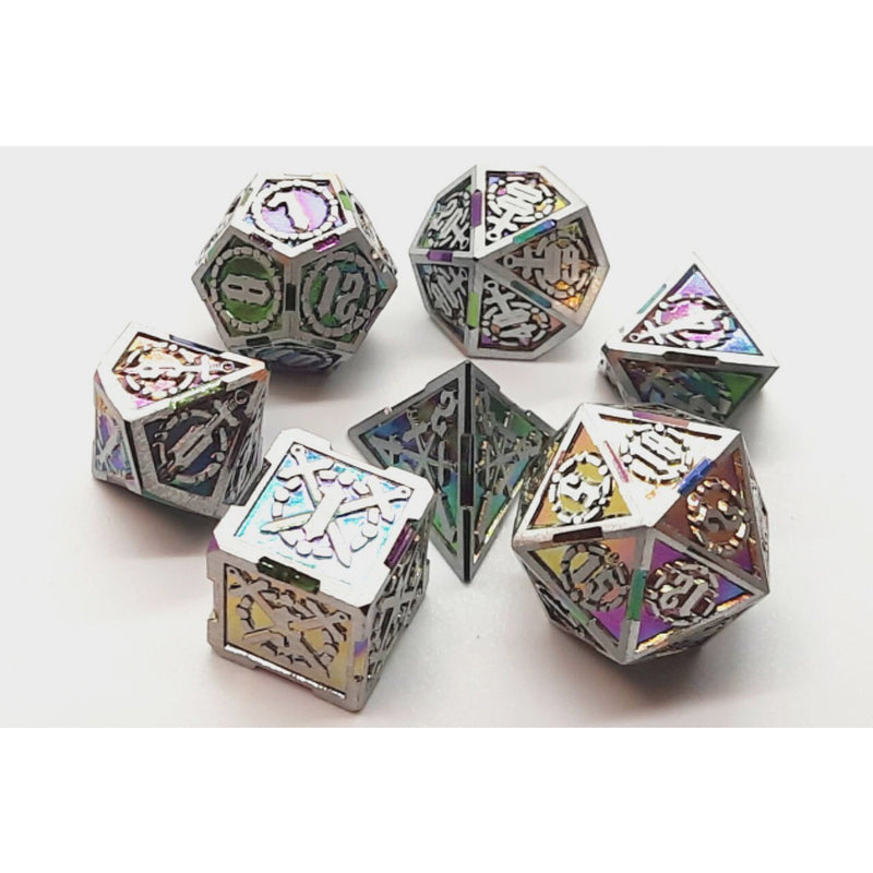 7 Piece DnD RPG Metal Dice Set: Knights of the Round Table - Spectral w/ Silver