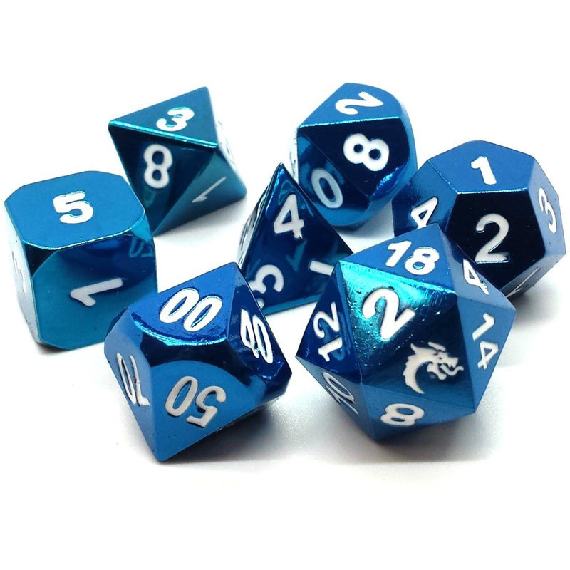 DnD RPG Metal Dice Set: Halfling Forged - Electric Blue