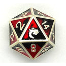 Old School DnD RPG D20 Metal Dice: Dragon Forged - Platinum Black & Red