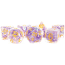 16mm Resin Poly Dice Set: Pearl Purple with Gold Numbers (7)