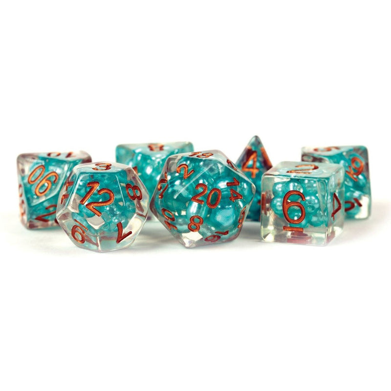 Pearl Resin 16mm Poly Dice Set : Teal /Copper Numbers (7)