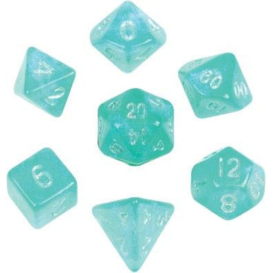 10mm Mini Stardust Acrylic Poly Dice Set: Turquoise (7)