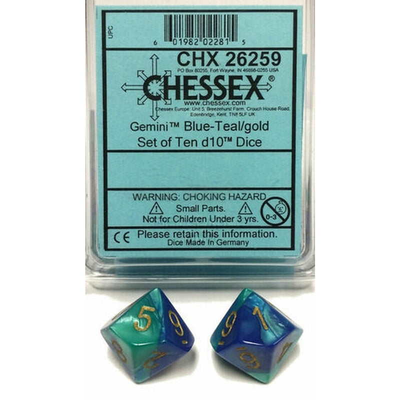 Poly d10 Blue/Teal/Gold (10)