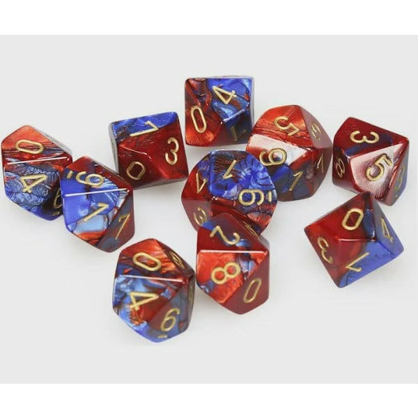 Poly d10 Red/Teal/Gold (10)