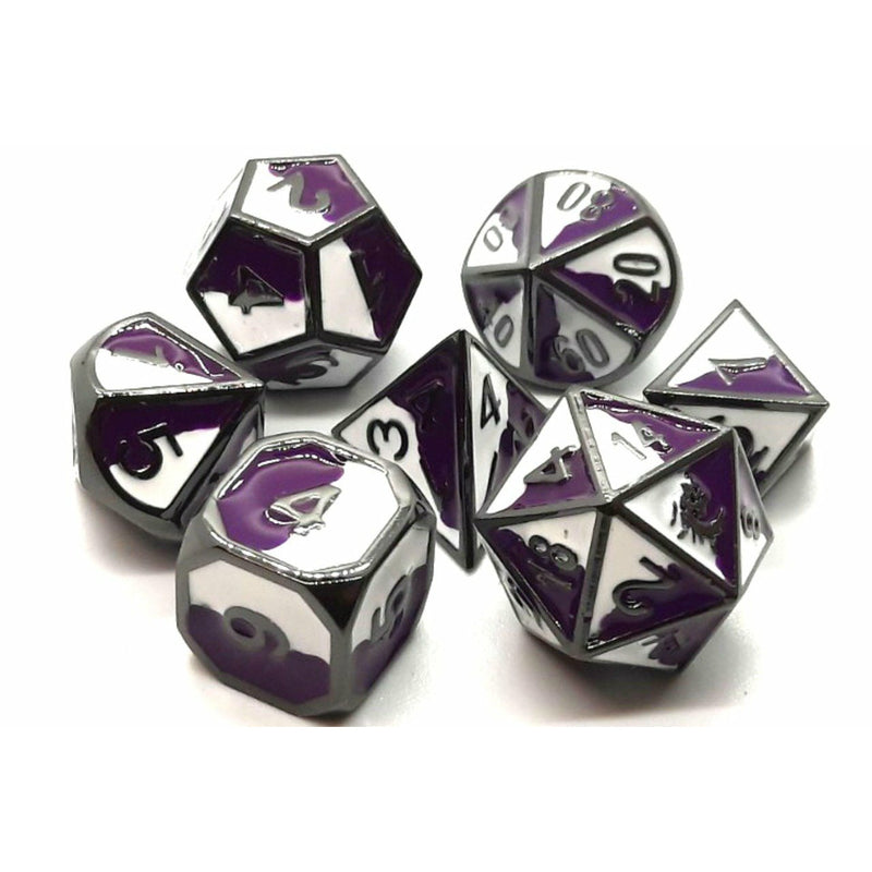 DnD RPG Metal Dice Set: Dragon Forged - Purple & White w/ Black Nickel