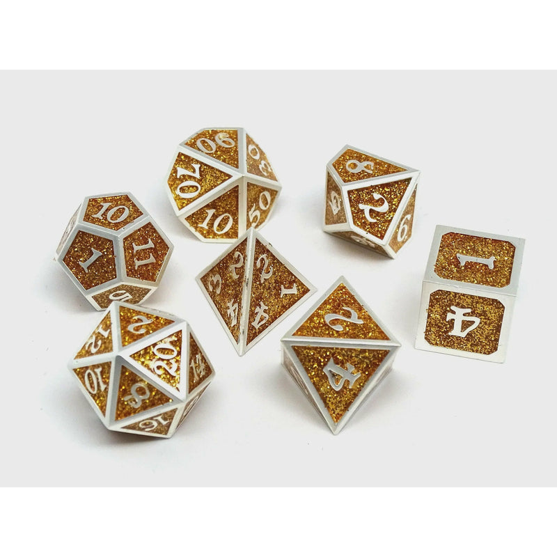 Heroic Dice of Metallic Luster - Gold with Silver Font (7)