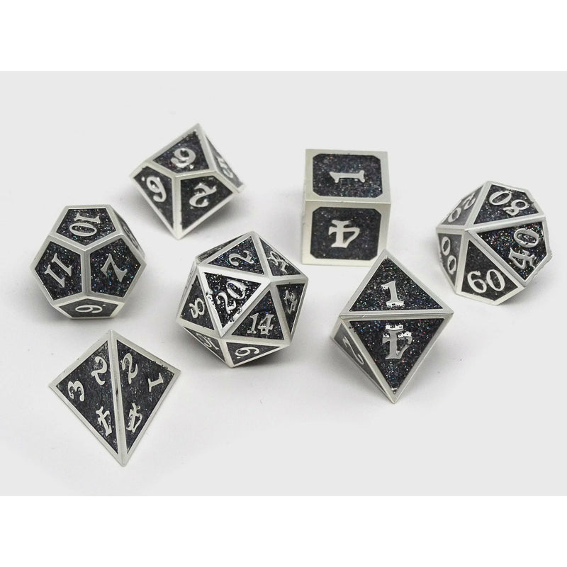 Heroic Dice of Metallic Luster - Black with Silver Font
