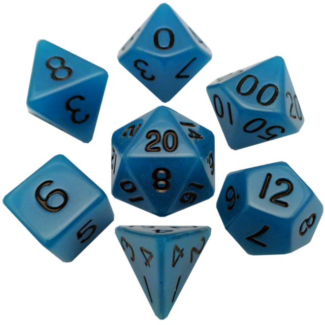 Glow Blue 16mm Dice Set (7)