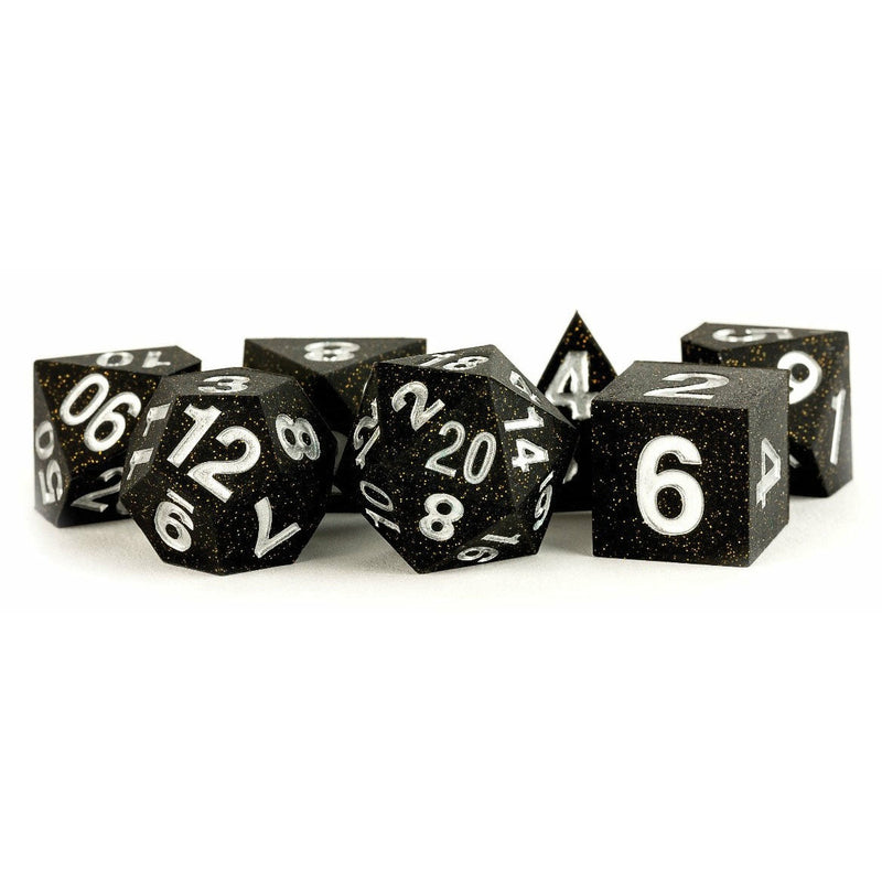 16mm Sharp Edge Rubber Poly Dice Set: Gold Scatter (7)