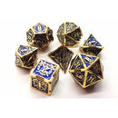 Old School 7 Piece DnD RPG Metal Dice Set: Knights of the Round Table - Blue w/ Gold