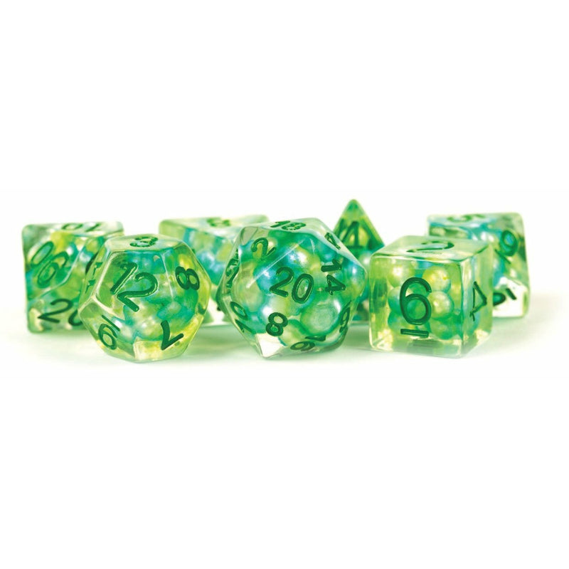 Pearl Resin 16mm Poly Dice Set: Sea Foam/Green Numbers (7)