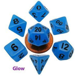 Mini Polyhedral Blue/ Black Numbers Glow (7)