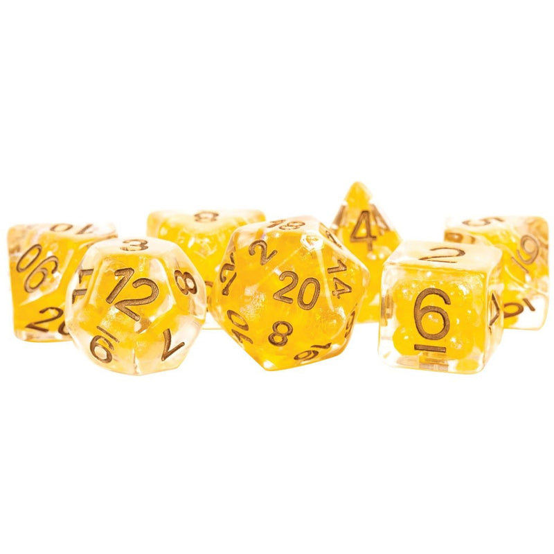 16mm Resin Poly Dice Set: Pearl Citrine with Copper Numbers (7)