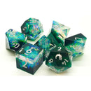 Old School 7 Piece DnD RPG Dice Set: Sharp Edged - Emerald Forest