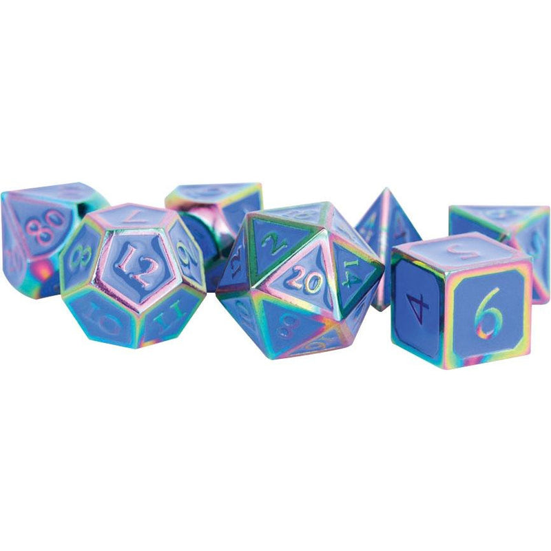 Rainbow with Blue Enamel Metal Dice Set (7)