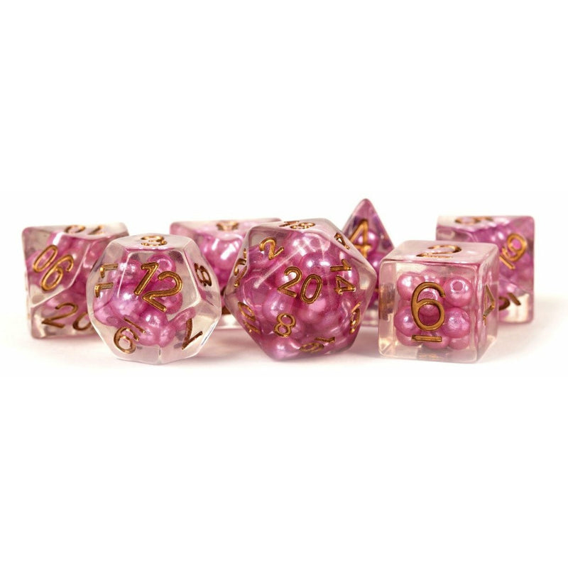 Pearl Resin 16mm Poly Dice Set : Pink /Copper Numbers (7)