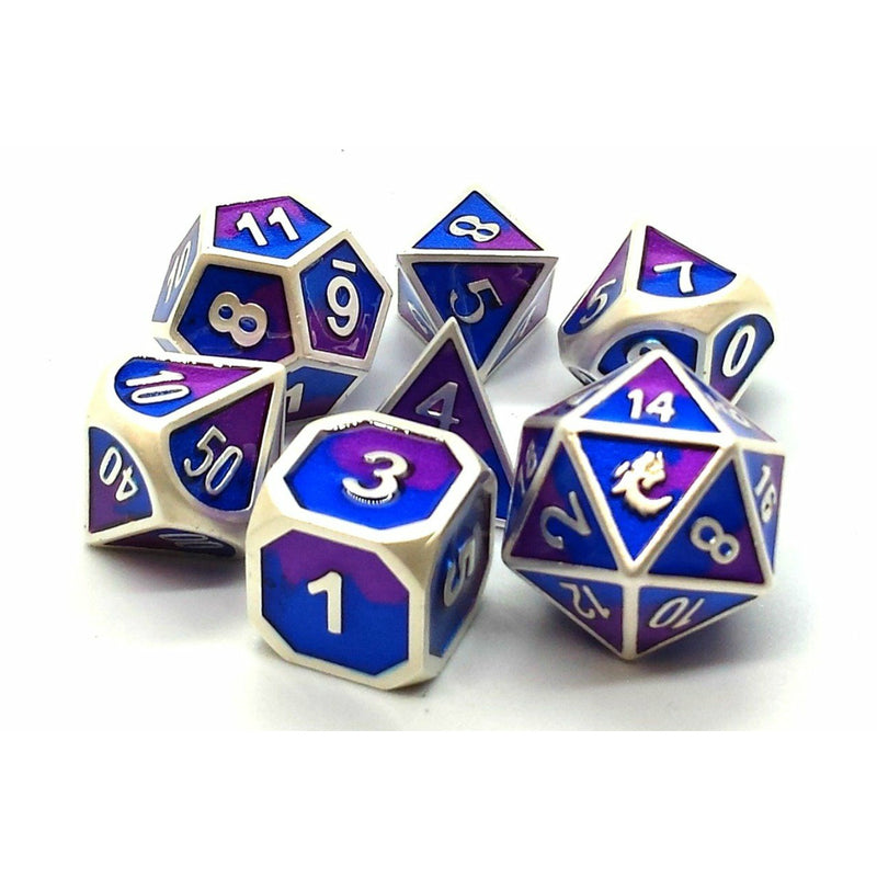 DnD RPG Metal Dice Set: Dragon Forged - Platinum Purple & Blue