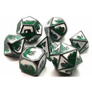 DnD RPG Metal Dice Set: Dragon Forged - Green & White w/ Black Nickel