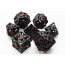 Old School 7 Piece DnD RPG Metal Dice Set: Hollow Dragon Dice - Black w/ Red